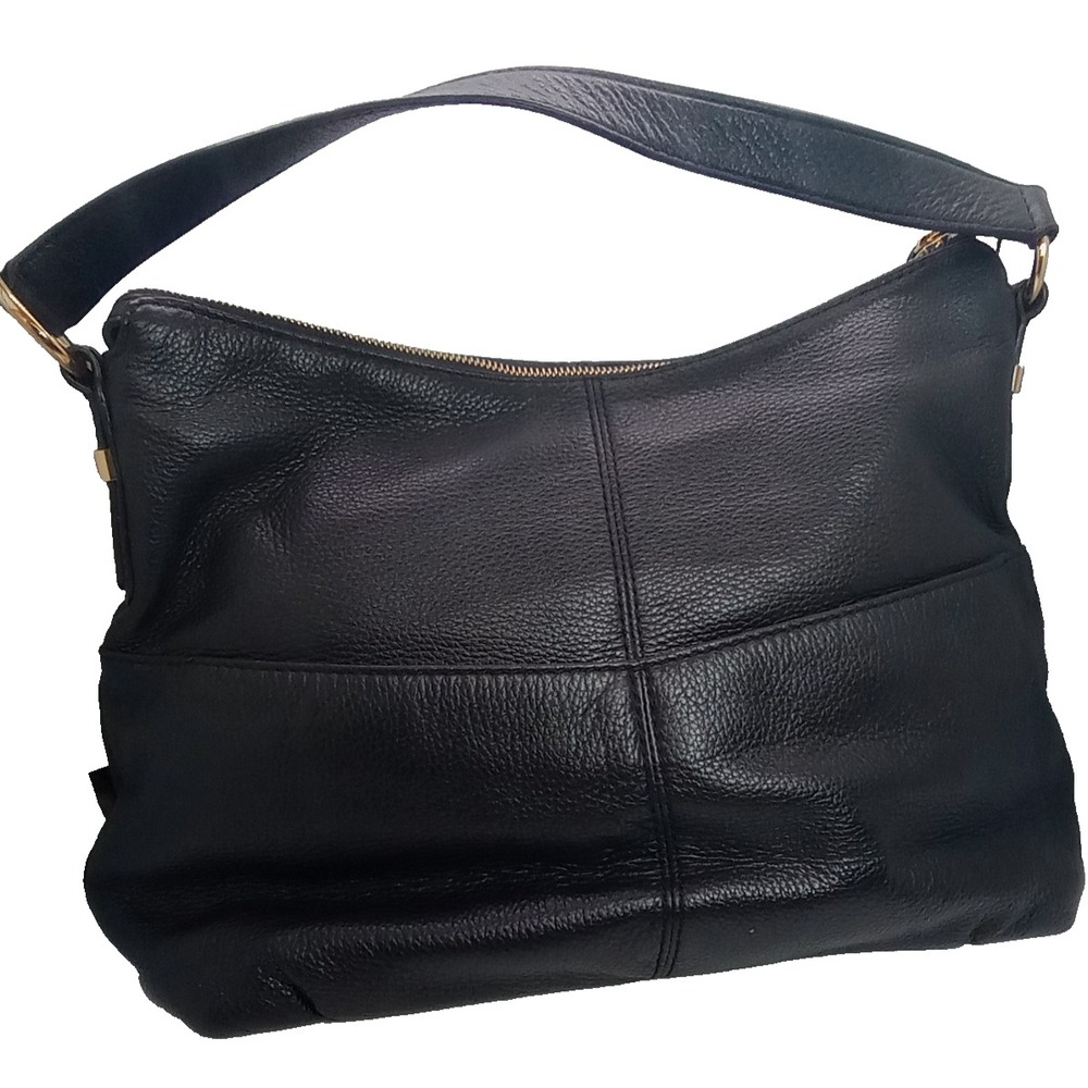 Michael Michael Kors Black Pebbled Leather Hobo Shoulder Bag Gold Hardware Zip - Picture 6 of 9